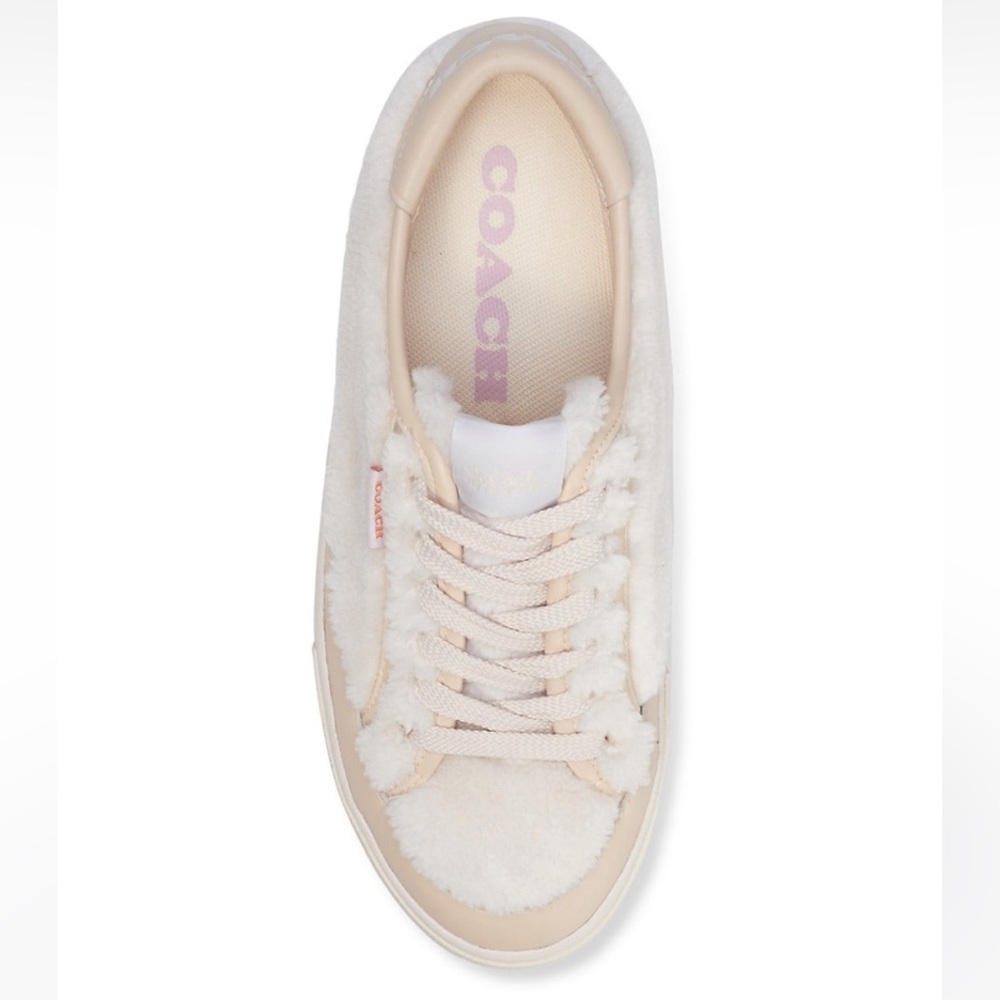 NEW, Coach Citysole Shearling Sherpa Lace Up Sneakers, Cream Beige (size 8.5) - Picture 3 of 7